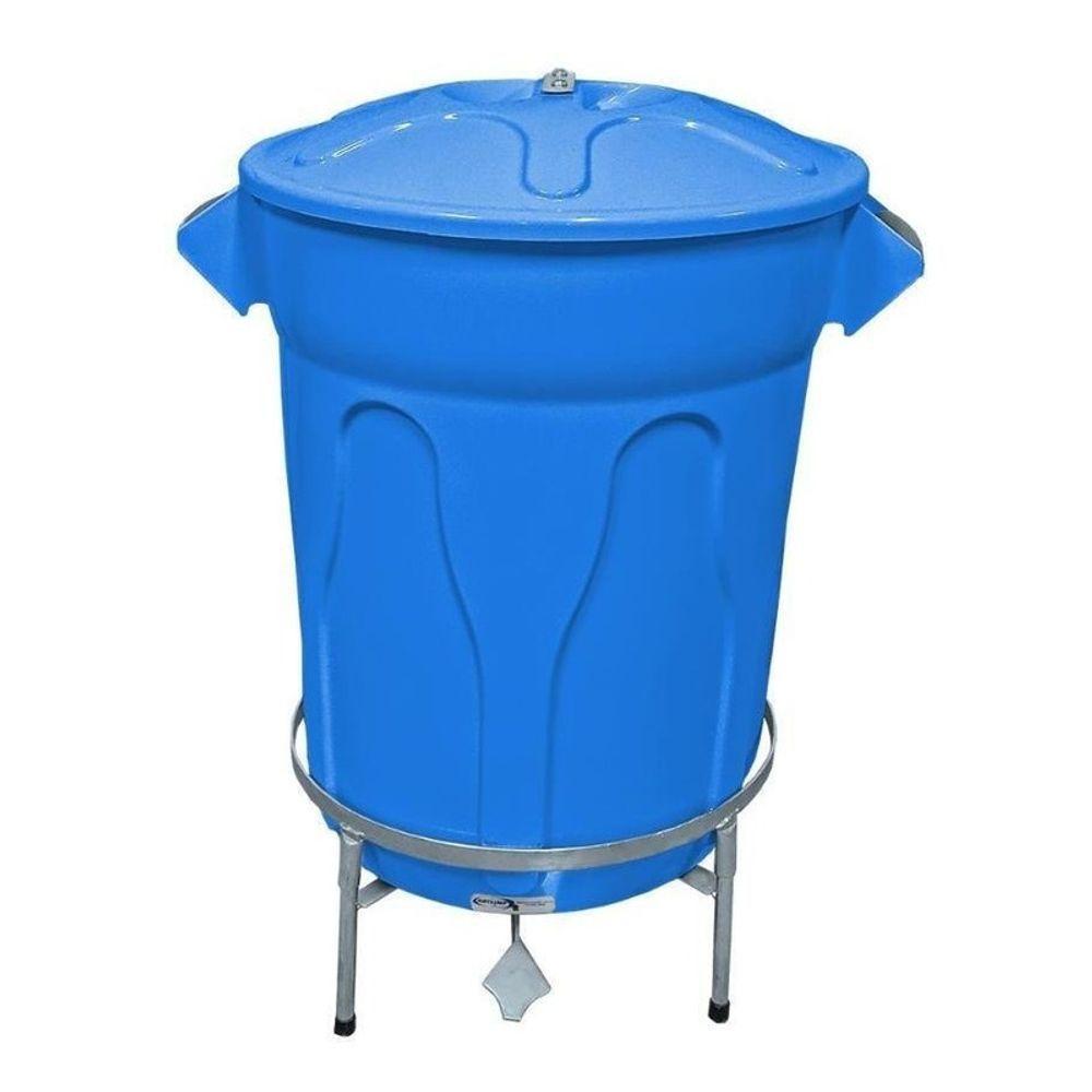 Lixeira Redonda 100 L Azul + Pedal De Aço Desmontável Jsn - 1