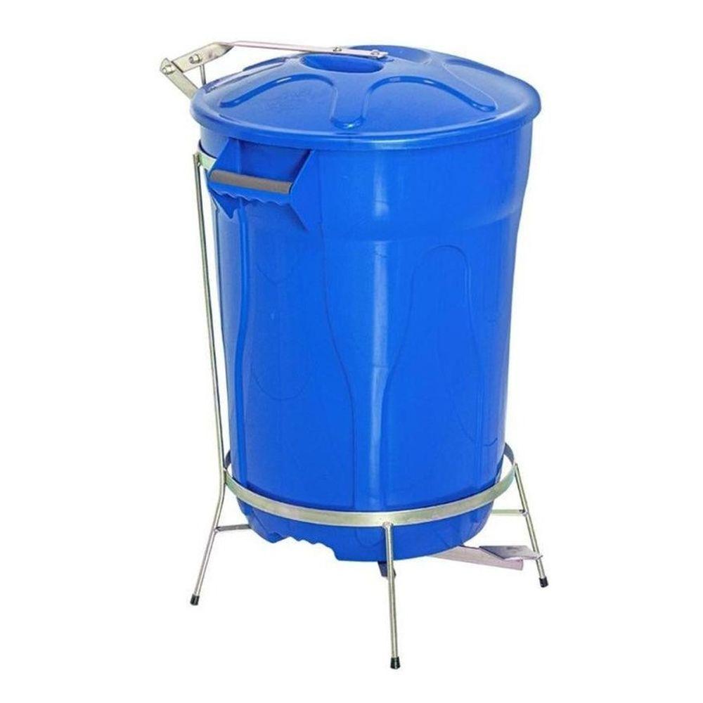 Lixeira Redonda 100 L Azul + Pedal De Aço Desmontável Jsn - 2