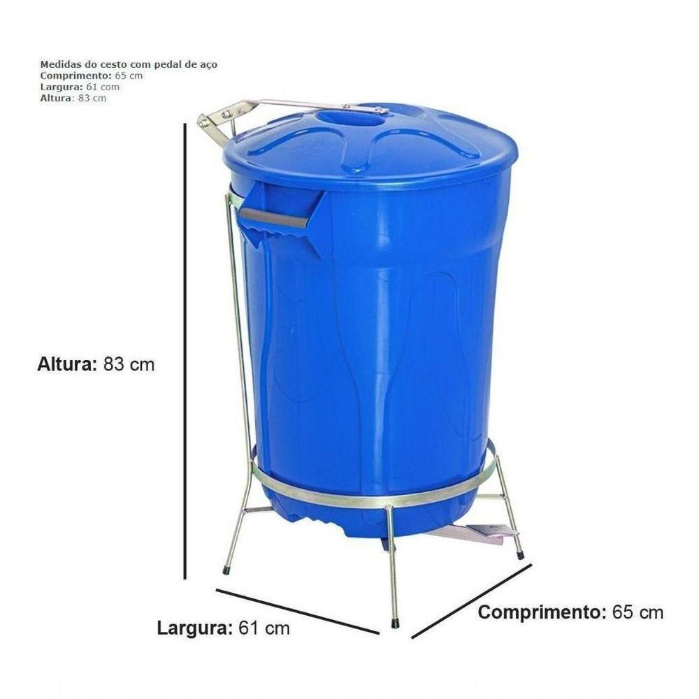 Lixeira Redonda 100 L Azul + Pedal De Aço Desmontável Jsn - 3
