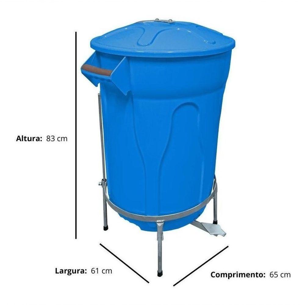 Lixeira Redonda 100 L Azul + Pedal De Aço Desmontável Jsn - 4