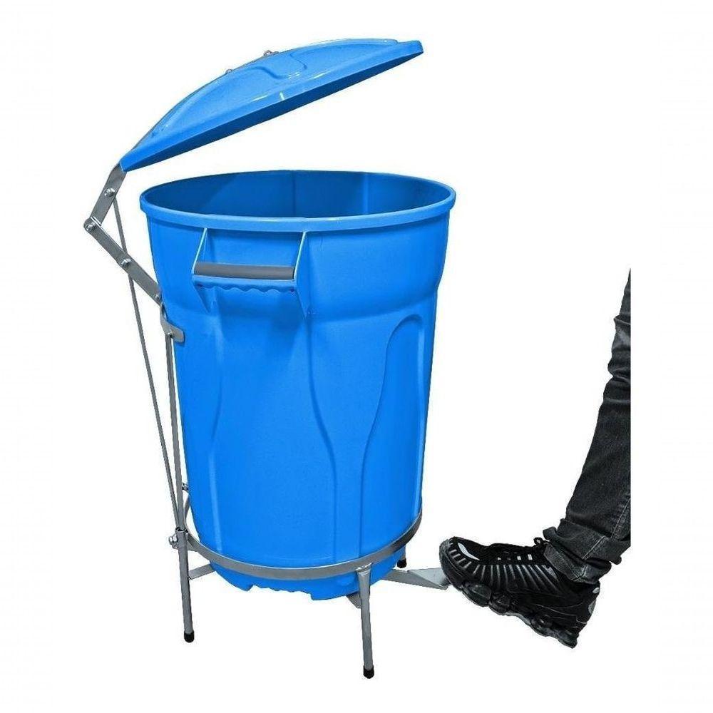 Lixeira Redonda 100 L Azul + Pedal De Aço Desmontável Jsn - 5