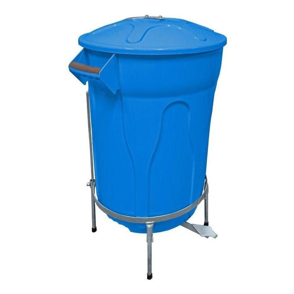 Lixeira Redonda 100 L Azul + Pedal De Aço Desmontável Jsn - 8
