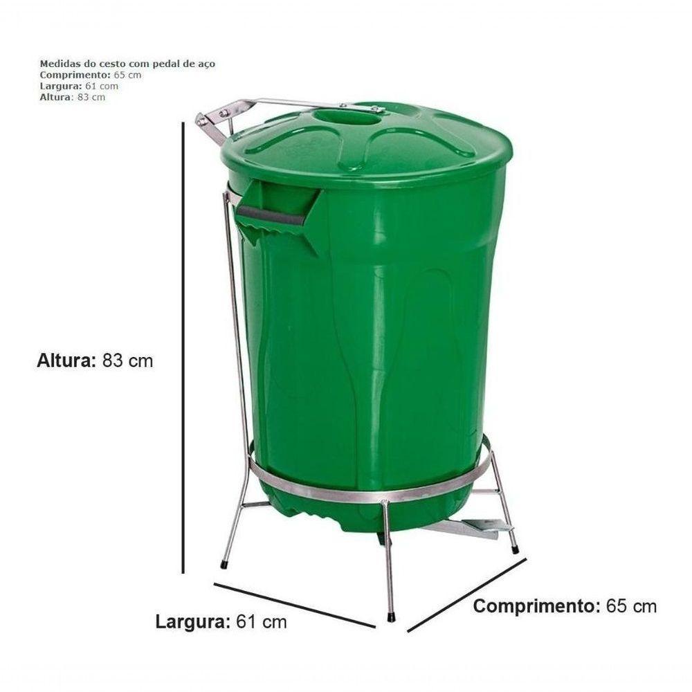 Lixeira Redonda 100 L Verde + Pedal De Aço Desmontável Jsn - 2
