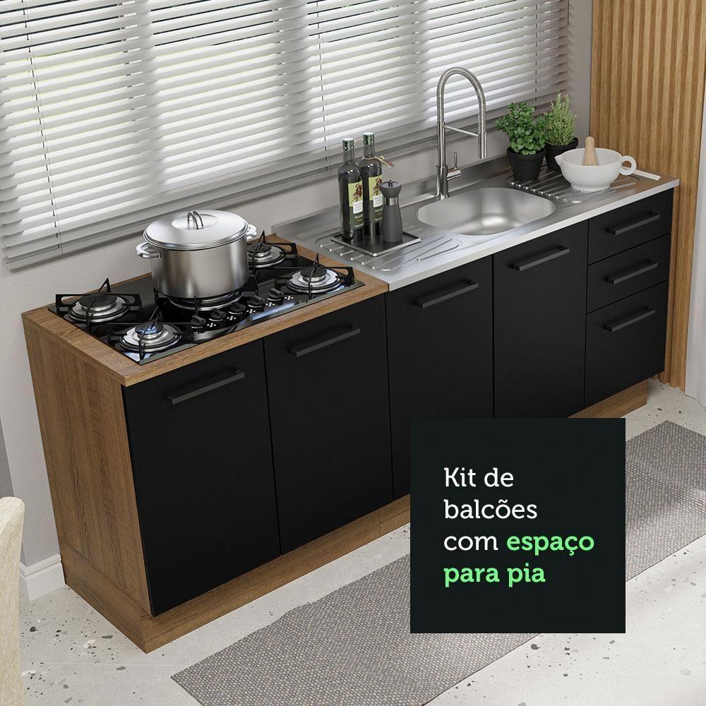 Kit Com 2 Balcões De Cozinha 3 Gavetas 4 Portas Rustic Preto - 7