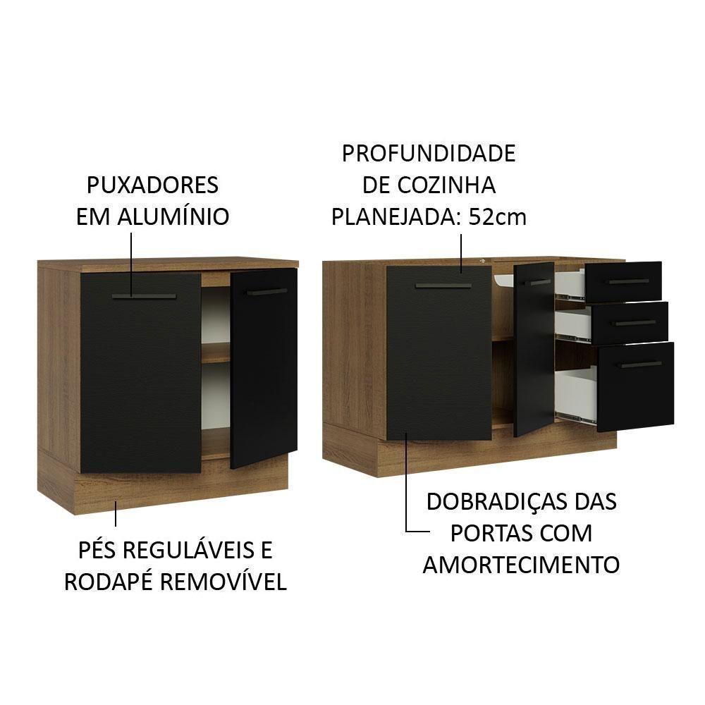 Kit Com 2 Balcões De Cozinha 3 Gavetas 4 Portas Rustic Preto - 10