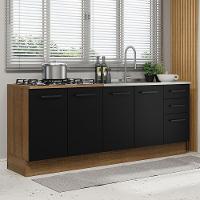 Kit Com 2 Balcões De Cozinha 3 Gavetas 4 Portas Rustic Preto - 1