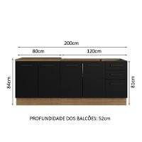 Kit Com 2 Balcões De Cozinha 3 Gavetas 4 Portas Rustic Preto - 9