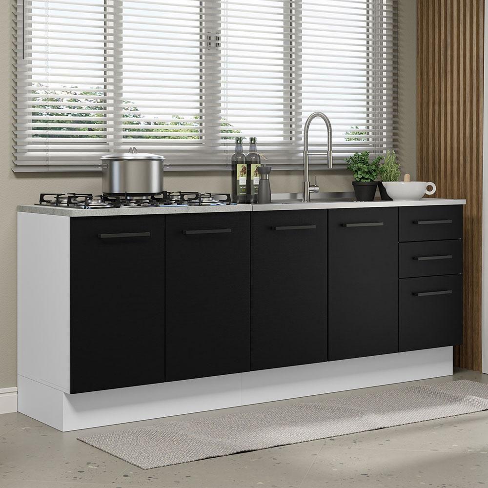 Kit Com 2 Balcões De Cozinha 3 Gavetas 4 Portas Branco preto - 1