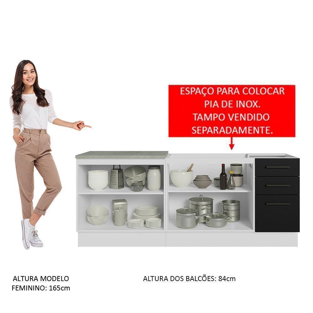 Kit Com 2 Balcões De Cozinha 3 Gavetas 4 Portas Branco preto - 7