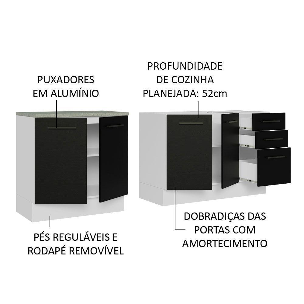 Kit Com 2 Balcões De Cozinha 3 Gavetas 4 Portas Branco preto - 8