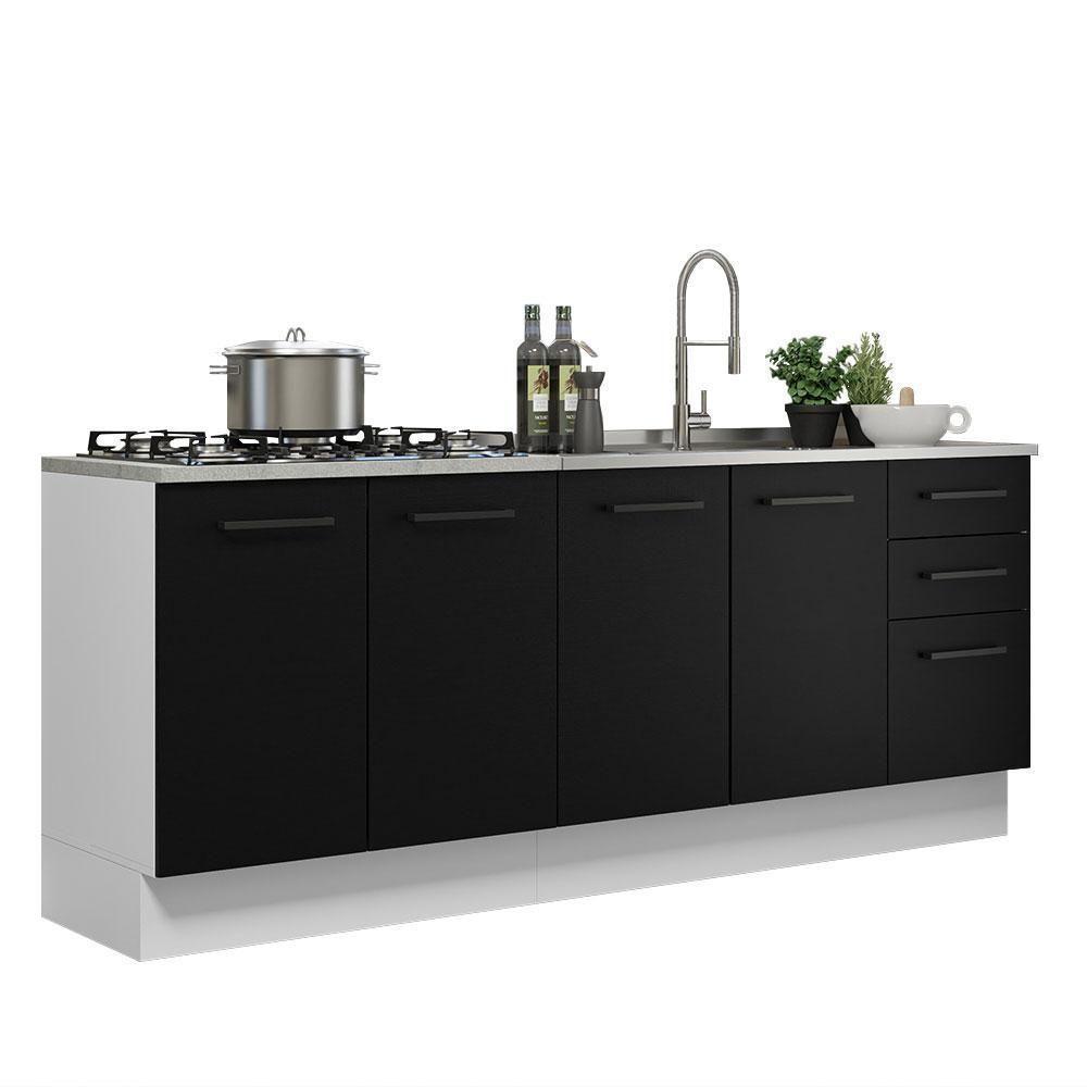 Kit Com 2 Balcões De Cozinha 3 Gavetas 4 Portas Branco preto - 10