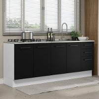 Kit Com 2 Balcões De Cozinha 3 Gavetas 4 Portas Branco preto - 1