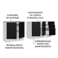 Kit Com 2 Balcões De Cozinha 3 Gavetas 4 Portas Branco preto - 8