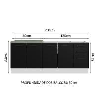Kit Com 2 Balcões De Cozinha 3 Gavetas 4 Portas Branco preto - 9