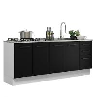 Kit Com 2 Balcões De Cozinha 3 Gavetas 4 Portas Branco preto - 10