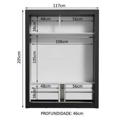 Guarda Roupa Solteiro Dallas Plus 2 Portas de Correr 4 Gavetas Marrom Preto-rustic