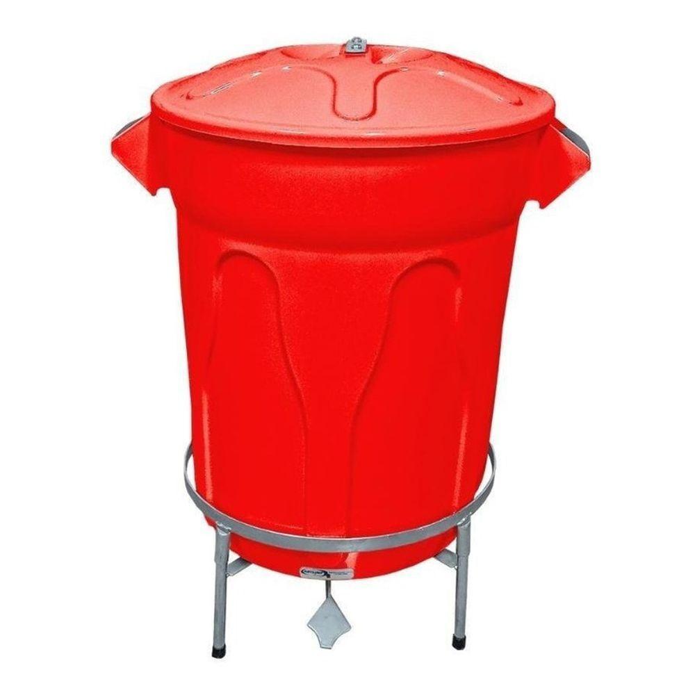 Lixeira Redonda 100l Vermelha+ Pedal De Aço Desmontável Jsn - 1