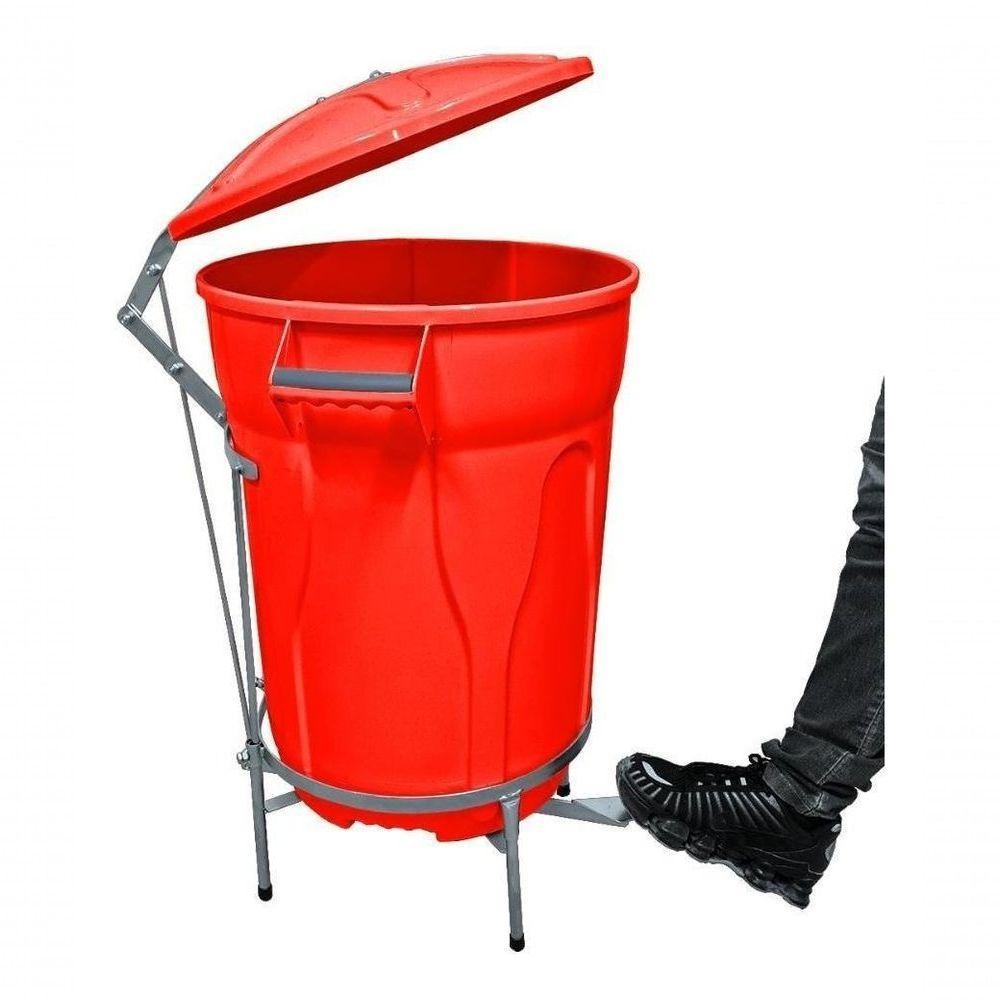 Lixeira Redonda 100l Vermelha+ Pedal De Aço Desmontável Jsn - 2