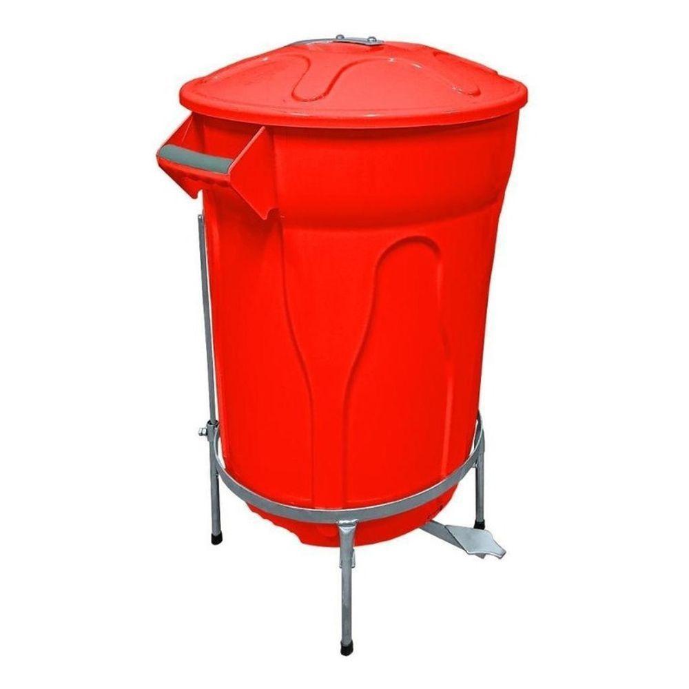 Lixeira Redonda 100l Vermelha+ Pedal De Aço Desmontável Jsn - 5