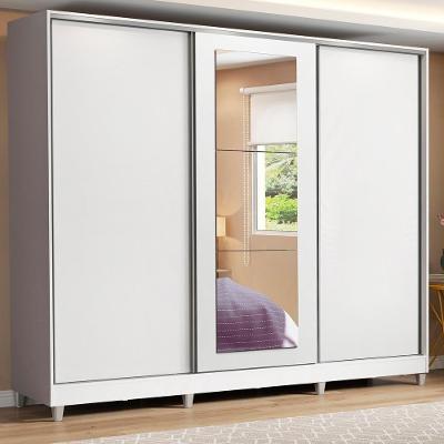 Guarda Roupa Casal Eros 3 Portas de Correr 4 Gavetas Amadeirado Rustic Branco MDF