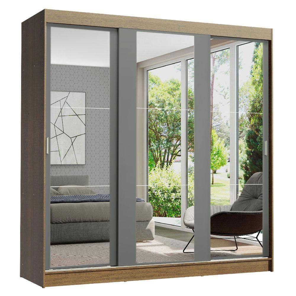 Guarda-roupa Madesa Reno 3 Porta Correr Espelho Rustic Cinza - 1