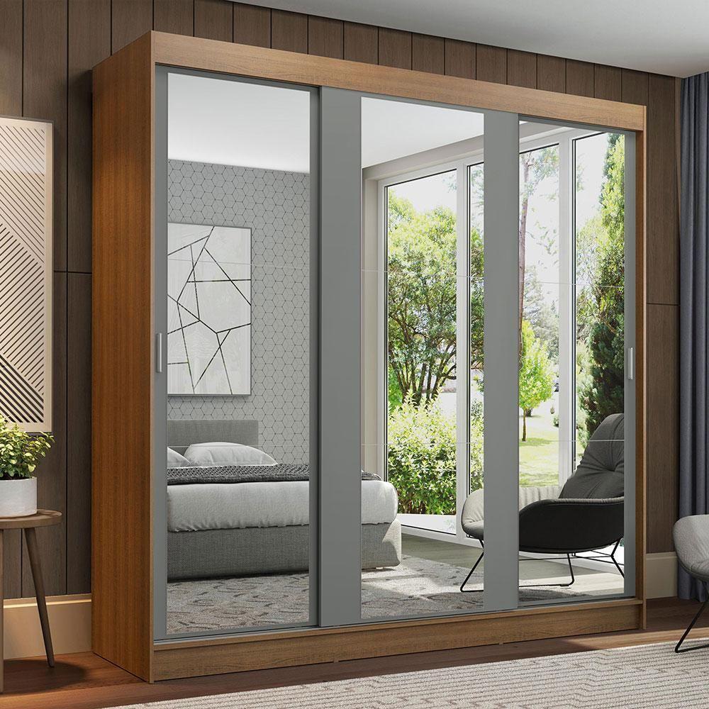 Guarda-roupa Madesa Reno 3 Porta Correr Espelho Rustic Cinza - 10