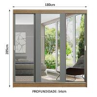 Guarda-roupa Madesa Reno 3 Porta Correr Espelho Rustic Cinza