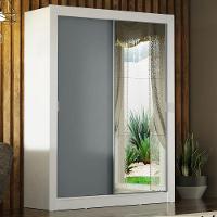 Guarda-roupa Solteiro 2 Portas Com Espelho Branco/Cinza - 1