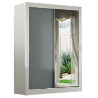 Guarda-roupa Solteiro 2 Portas Com Espelho Branco/Cinza - 10