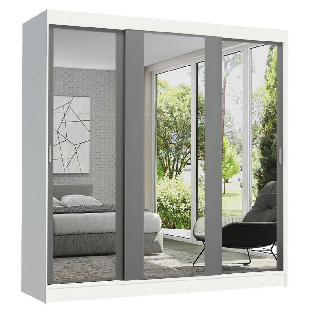 Guarda-roupa Madesa Reno 3 Porta Correr Espelho Branco Cinza - 1