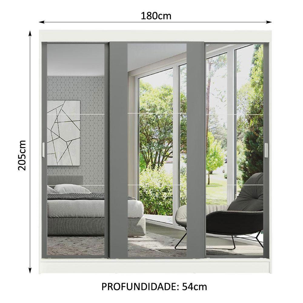 Guarda-roupa Madesa Reno 3 Porta Correr Espelho Branco Cinza - 3