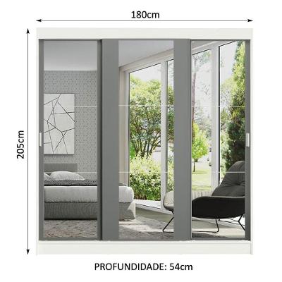 Guarda Roupa Casal Reno 3 Portas de Correr 4 Gavetas Branco-cinza