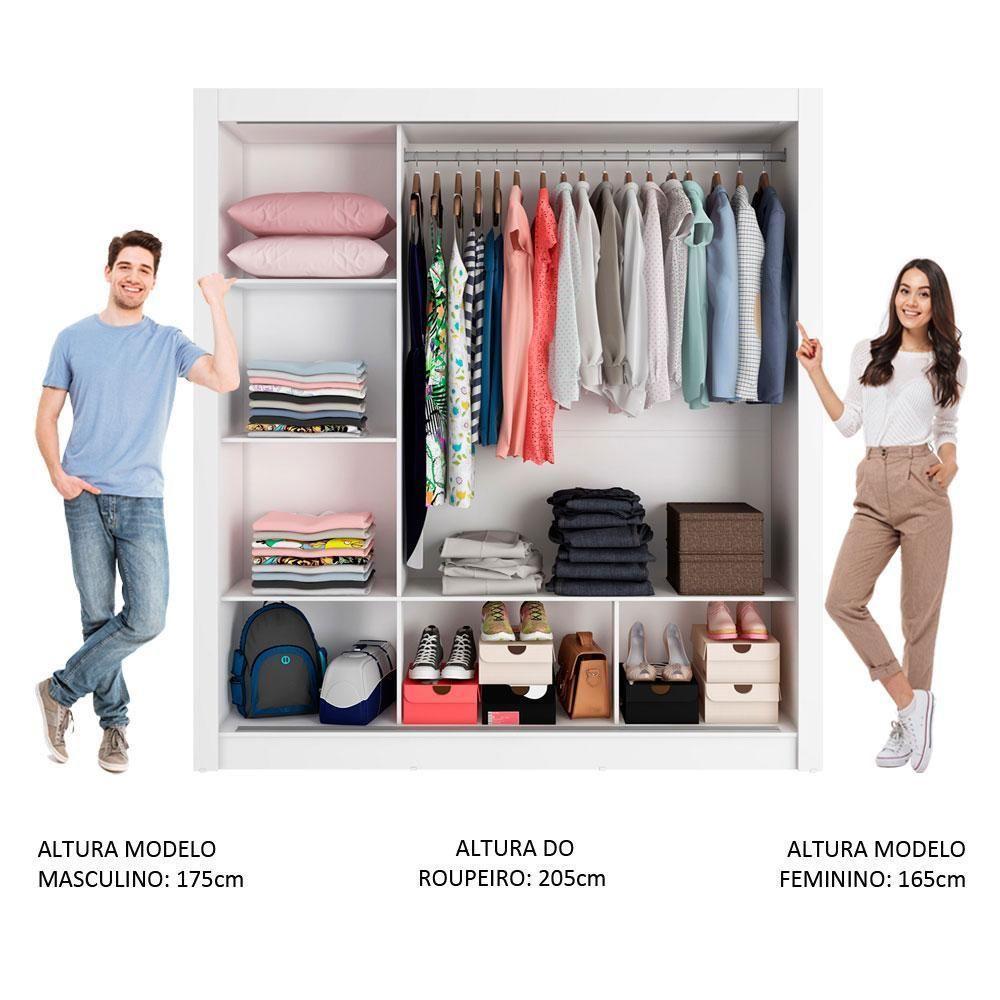 Guarda-roupa Casal Mônaco 3 Portas Com Espelho Branco/Cinza - 8