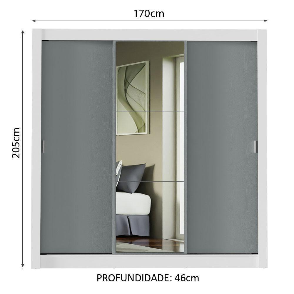 Guarda-roupa Casal Mônaco 3 Portas Com Espelho Branco/Cinza - 9