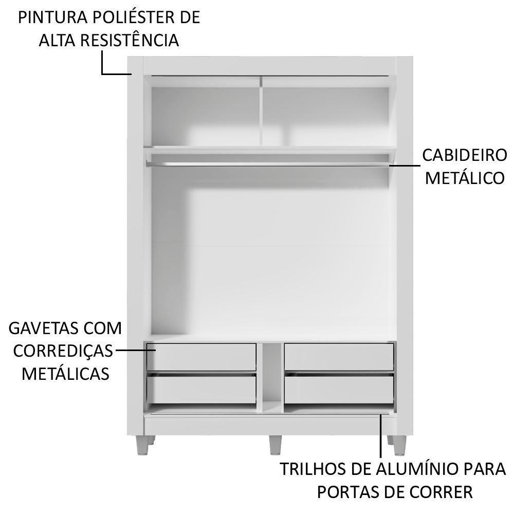 Guarda-Roupa Dallas Plus 2 Portas Correr Branco Madesa - 5