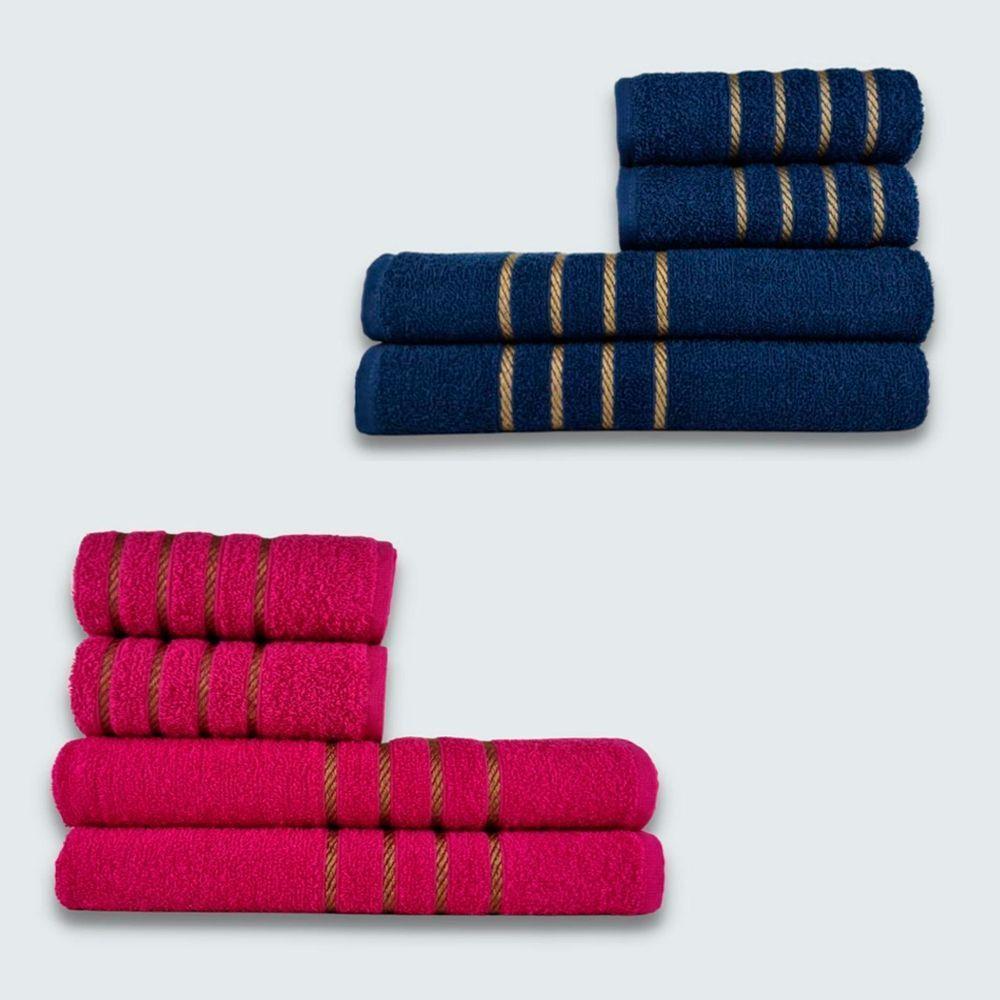 Jogo De Toalha 8 Peça Coleção Montreal 100% Algodão Azul+rosa - 1