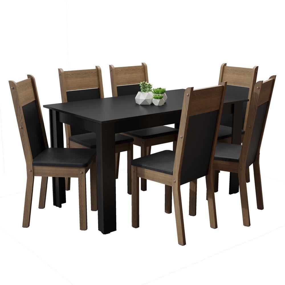 Conjunto Sala De Jantar Madesa Medelin Mesa Tampo De Madeira Com 6 Cadeiras Preto/rustic/sintpreto - 3