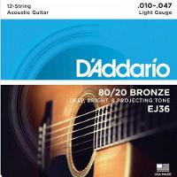 Encordoamento Violão Aço 12 Cordas .010-.047 80/20 Bronze Ej36 D Addario [f002] - 1