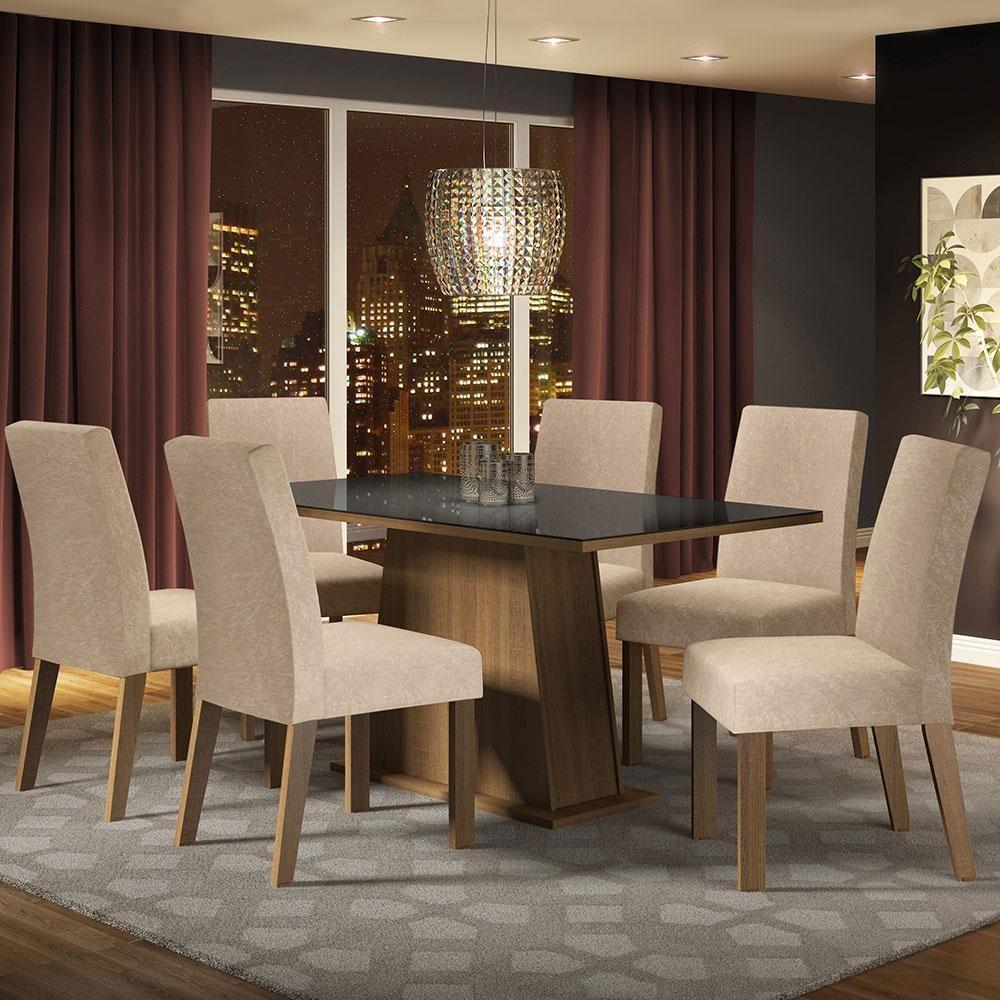 Conjunto Sala De Jantar Madesa Patricia Mesa Tampo De Vidro Com 6 Cadeiras Rustic Preto Imperial - 1