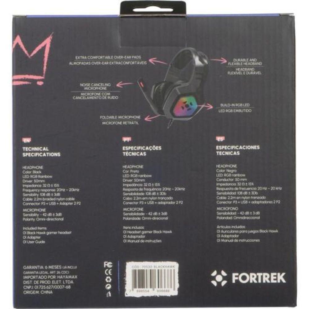 Headset Gamer Fortrek Black Hawk P2 + Usb Rgb Preto [f002] - 8