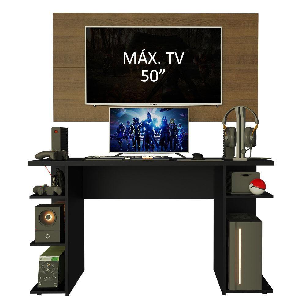 Mesa Para Computador Gamer e Painel Para Tv Até 50 - Preto - 9