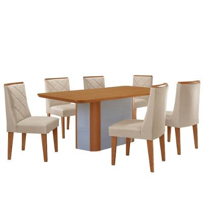 Conjunto Mesa De Jantar Isadora Tampo Mdf 6 Cadeiras Isadora Moderna Veludo Creme Naturale