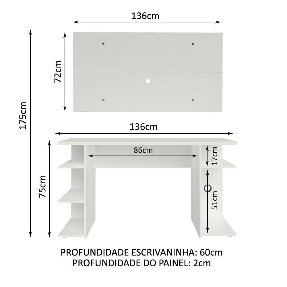 Mesa Para Computador Gamer e Painel Para Tv Até 50 - Branco - 6