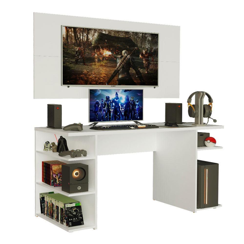 Mesa Para Computador Gamer e Painel Para Tv Até 50 - Branco - 9