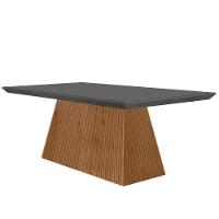 Mesa Para Sala De Jantar Aida 180cm Em Mdf E Vidro Grafite Imbuia Ripado Grafite - 1