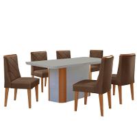 Conjunto Mesa Jantar Isadora 180cm 6 Cadeiras Isadora Moderna Mobília Veludo Marrom Off White Naturale - 1