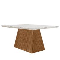Mesa Sala De Jantar Aida 120cm Em Mdf E Vidro Com Canto Copo Off White Imbuia Ripado - 1