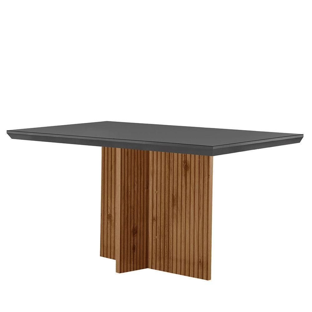 Mesa Para Sala De Jantar Olimpia 120cm Em Mdf E Vidro Grafite Imbuia Ripado Grafite - 1