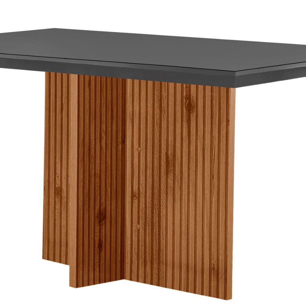 Mesa Para Sala De Jantar Olimpia 120cm Em Mdf E Vidro Grafite Imbuia Ripado Grafite - 2
