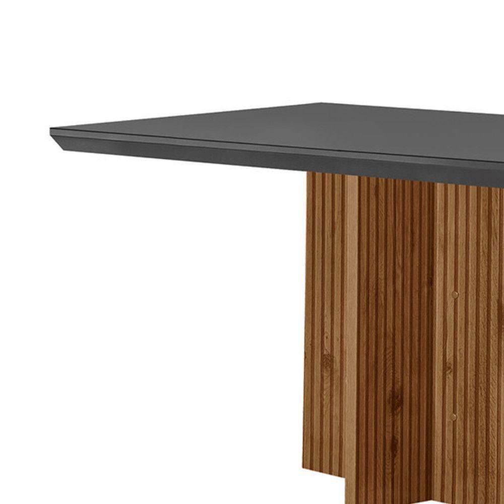 Mesa Para Sala De Jantar Olimpia 120cm Em Mdf E Vidro Grafite Imbuia Ripado Grafite - 6